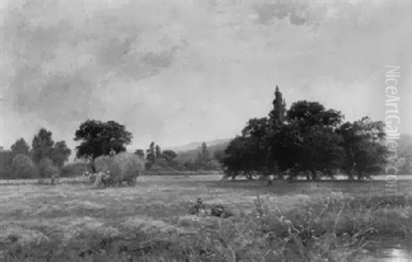 Hay-field Near Wargrave On Thames Oil Painting by Henry John Kinnaird