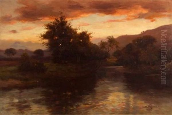 In The Gloaming - On The Forth, Aberfoyle Oil Painting by James Kinnear