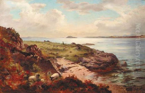 A Shepherd With His Flock On The Scottish Coast Oil Painting by James Kinnear