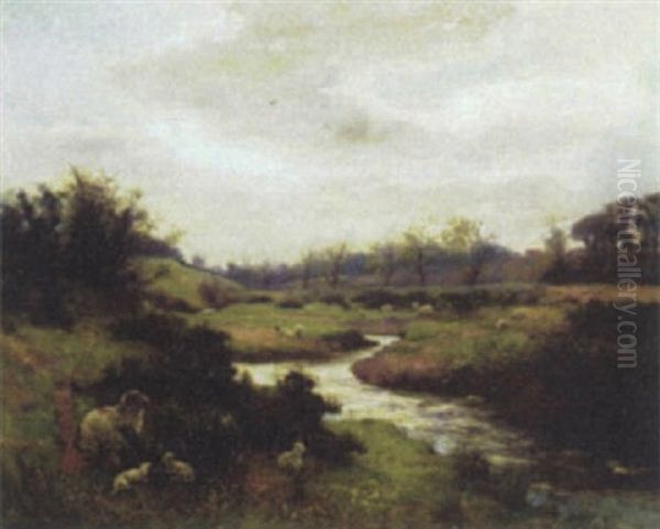 Sheep By A Stream Oil Painting by James S. Kinnear