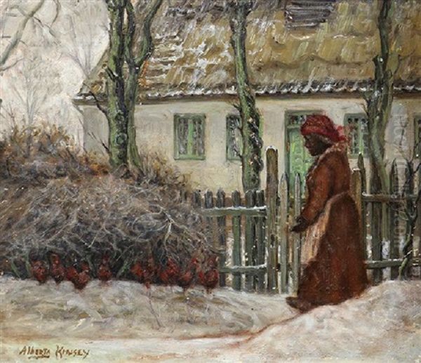 Clementine Hunter Feeding Her Chickens In The Snow by Alberta Kinsey