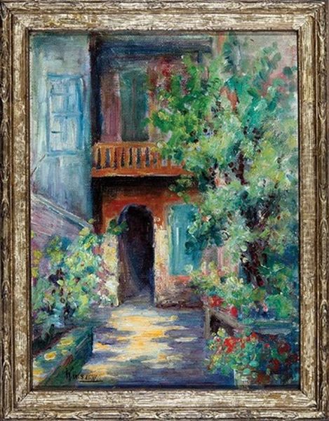 French Quarter Courtyard Oil Painting by Alberta Kinsey