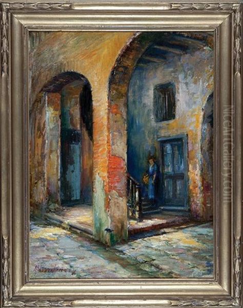 French Quarter Courtyard Oil Painting by Alberta Kinsey