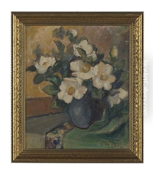 Magnolias In A Blue Vase Oil Painting by Alberta Kinsey