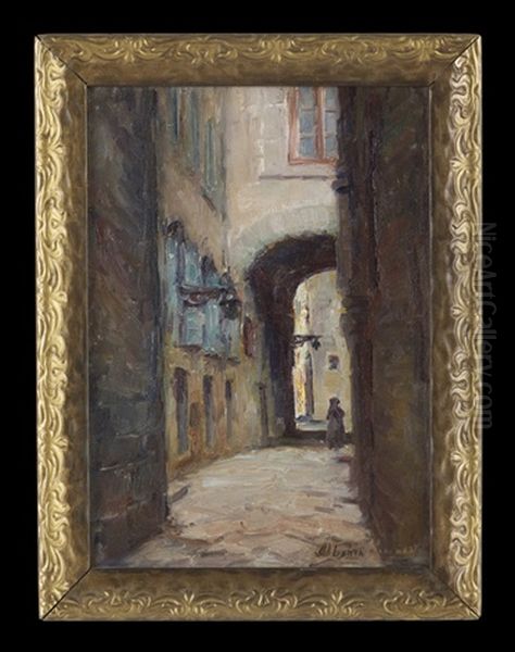 Parisian Street Scene With Figure Under An Archway Oil Painting by Alberta Kinsey