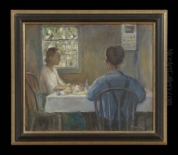 Interior Scene With Artist's Family Oil Painting by Alberta Kinsey