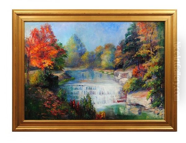 Falls At Fern Cliff By Sugar Grove Road Near Covington, Ohio Oil Painting by Alberta Kinsey