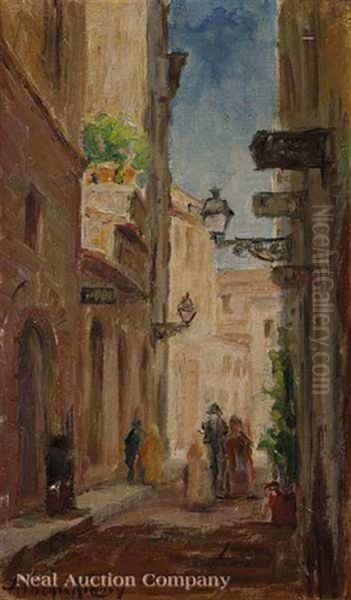 View Of Figures Walking Down Pirate's Alley, French Quarter, New Orleans Oil Painting by Alberta Kinsey