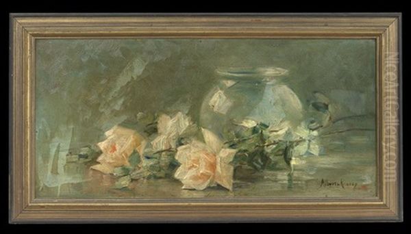 Still Life With A Vase And Stems Of Roses Oil Painting by Alberta Kinsey