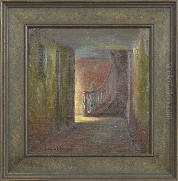 Figure On A Staircase In A French Quarter Courtyard Oil Painting by Alberta Kinsey