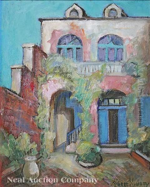 Le Petit Theatre Courtyard, French Quarter Oil Painting by Alberta Kinsey