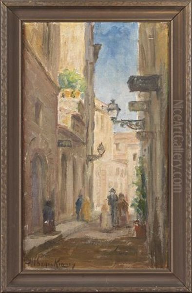 View Of Figures Walking Down Pirate's Alley, French Quarter, New Orleans Oil Painting by Alberta Kinsey