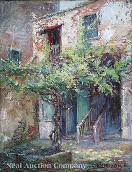 French Quarter Courtyard Oil Painting by Alberta Kinsey