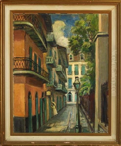 Lady Holding Umbrella Entering The Faulkner House, Pirate's Alley, French Quarter by Alberta Kinsey