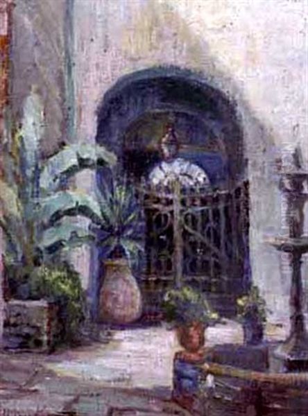 French Quarter Courtyard Oil Painting by Alberta Kinsey