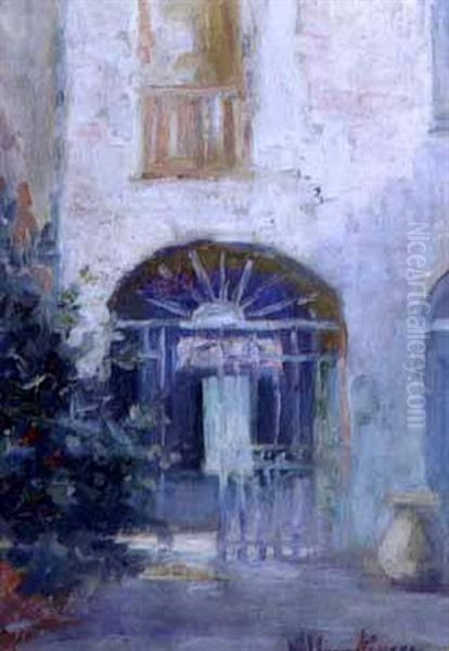 Courtyard At 726 St. Peter St. , French Quarter, New Orleans Oil Painting by Alberta Kinsey