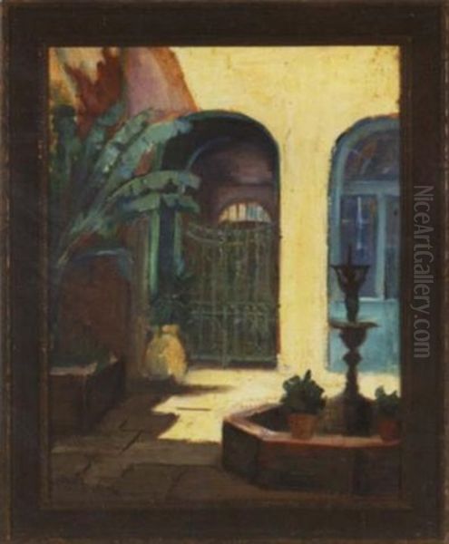 Vieux Carre Courtyard With Fountain Oil Painting by Alberta Kinsey