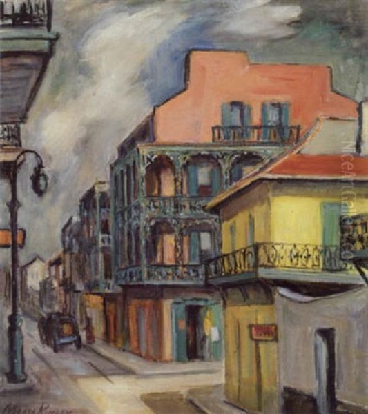 The French Quarter I New Orleans Med De Karakteristiske Smedejernsaltaner Oil Painting by Alberta Kinsey