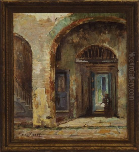 French Quarter Courtyard Scene by Alberta Kinsey