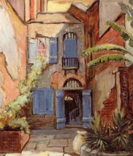 Green Shutters Patio, French Quarter Oil Painting by Alberta Kinsey