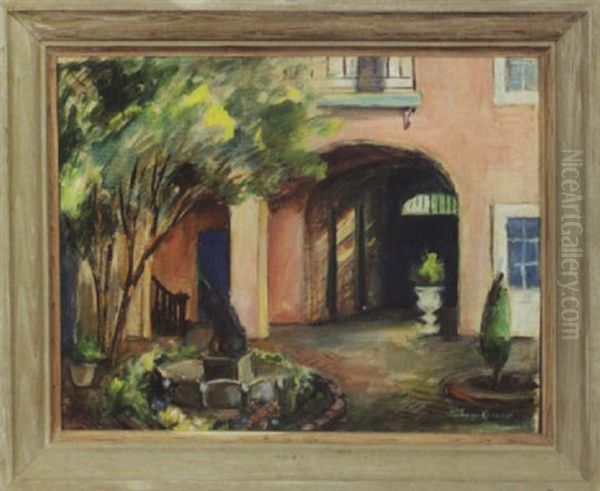 French Quarter Courtyard Scene by Alberta Kinsey