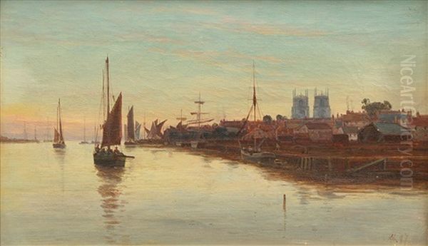 Hafen Von Dordrecht Im Abendlicht Oil Painting by Albert Kinsley