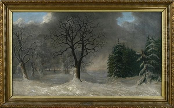 Winterwald Mit Eichen Und Tannen Mit Weitem Blick In Die (main?) Ebene Oil Painting by Nelson Gray Kinsley