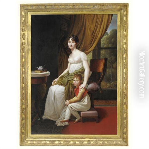 Portrait Of A Mother And Child Oil Painting by Francois Joseph Kinsoen