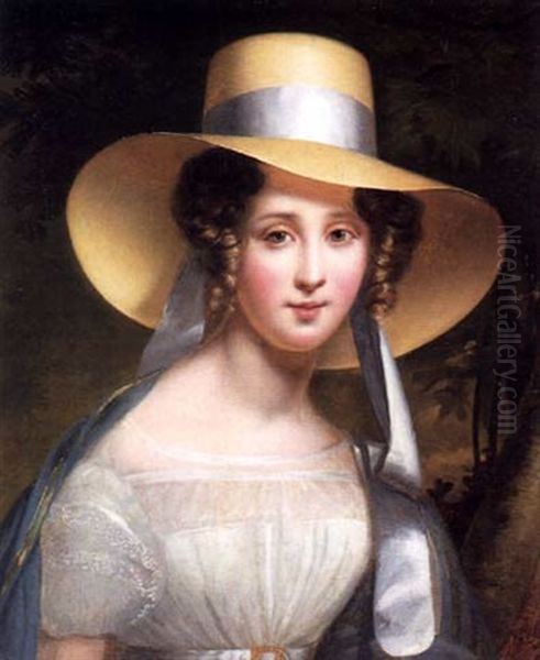 Jeune Femme Au Chapear De Paille Oil Painting by Francois Joseph Kinsoen