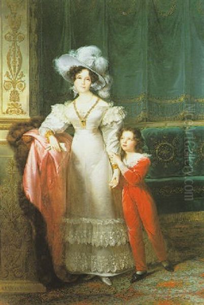 A Portrait Of The Comtesse De Macmahon With Her Grandson, Jules De Bessequier Oil Painting by Francois Joseph Kinsoen