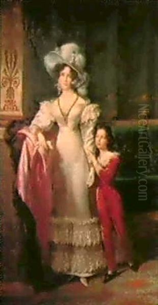 A Portrait Of Duchess Macmahon And Her Son Oil Painting by Francois Joseph Kinsoen