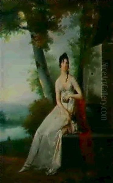 Portrait D'une Jeune Femme Dans Unparc Oil Painting by Francois Joseph Kinsoen