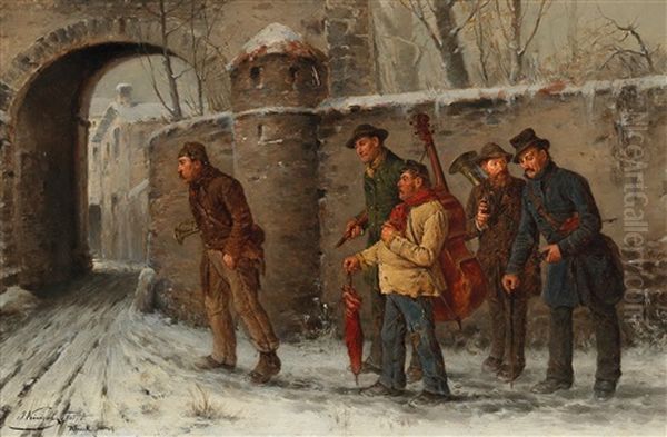 Musicians Returning Home Oil Painting by Josef Kinzel