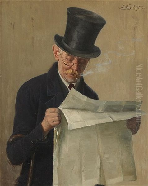 The Newspaper Reader Oil Painting by Josef Kinzel