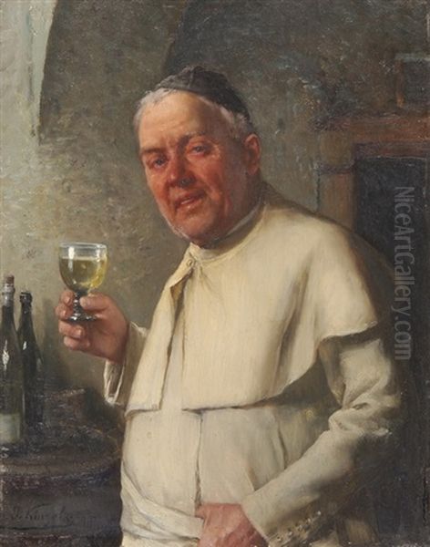 Monch Bei Der Weinprobe Oil Painting by Josef Kinzel