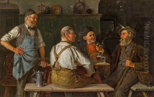 Beim Stammtisch Oil Painting by Josef Kinzel