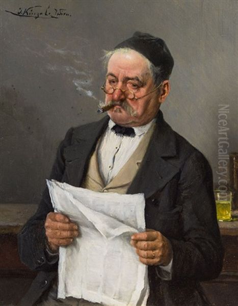 Der Zeitungsleser Oil Painting by Josef Kinzel