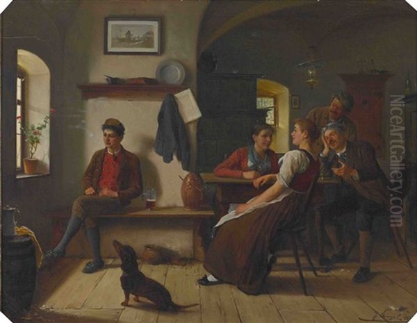 Junger Pfeifenraucher In Der Bauernstube Oil Painting by Josef Kinzel