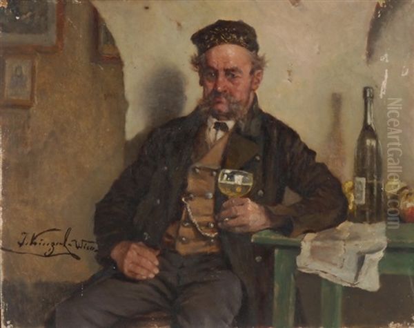 Ein Guter Schluck Oil Painting by Josef Kinzel