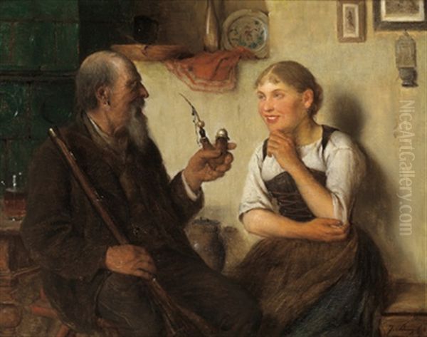 Neuigkeiten Oil Painting by Josef Kinzel