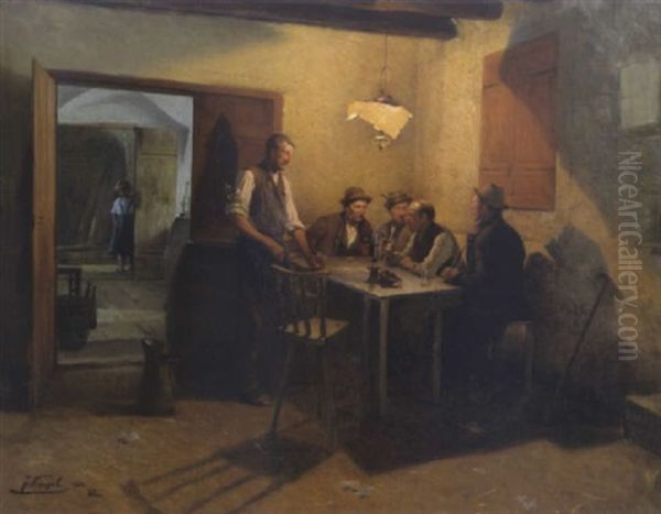 Dorfpolitik Oil Painting by Josef Kinzel