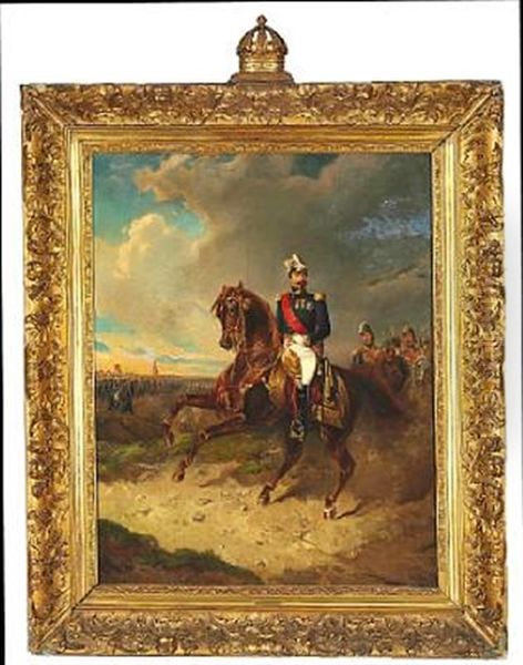 Napoleon Iii On Horseback At The Battlefield Oil Painting by Carl Fredrik Kiorboe