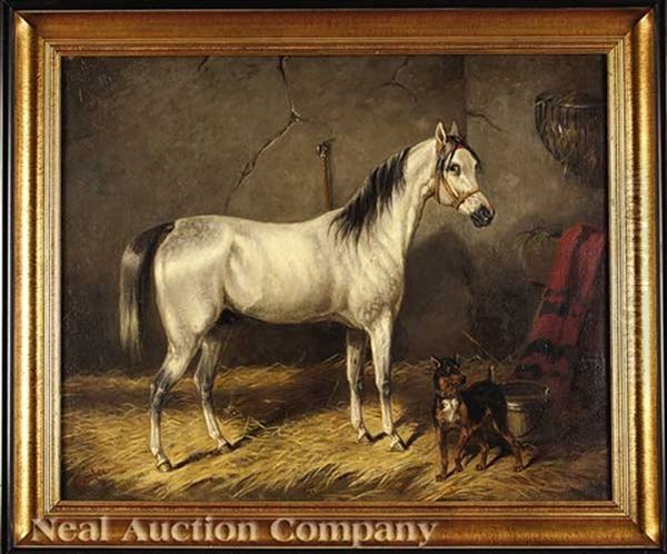 Gelding In Stall Oil Painting by Carl Fredrik Kiorboe