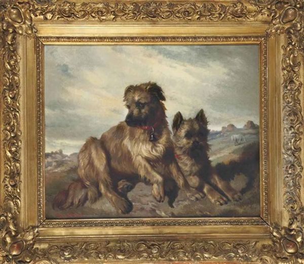 Deux Fox-terriers Dans Un Paysage Oil Painting by Carl Fredrik Kiorboe