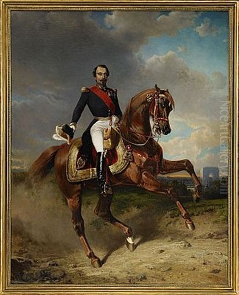 Kejsare Napoleon Iii - Ryttarportratt Oil Painting by Carl Fredrik Kiorboe