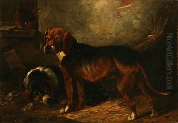 Two Dogs Oil Painting by Carl Fredrik Kiorboe