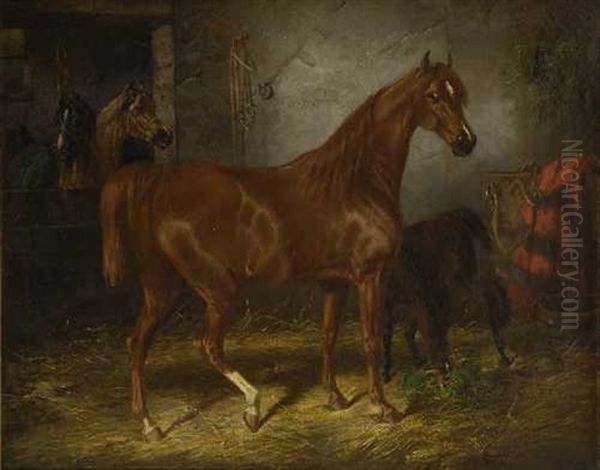 Pferde Im Stall Oil Painting by Carl Fredrik Kiorboe