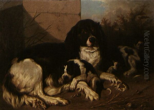 Chienne Et Ses Petits Oil Painting by Carl Fredrik Kiorboe