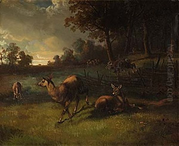 Landskap Med Hjortar Oil Painting by Carl Fredrik Kiorboe