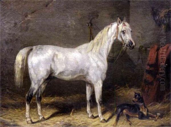 Chien Et Cheval A L'ecurie by Carl Fredrik Kiorboe